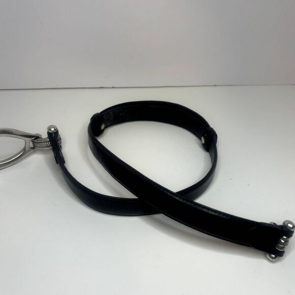 Apostrophe Black Leather Hook and Eye Boho Womens Belt Silver Stylish Designer - Picture 5 of 9